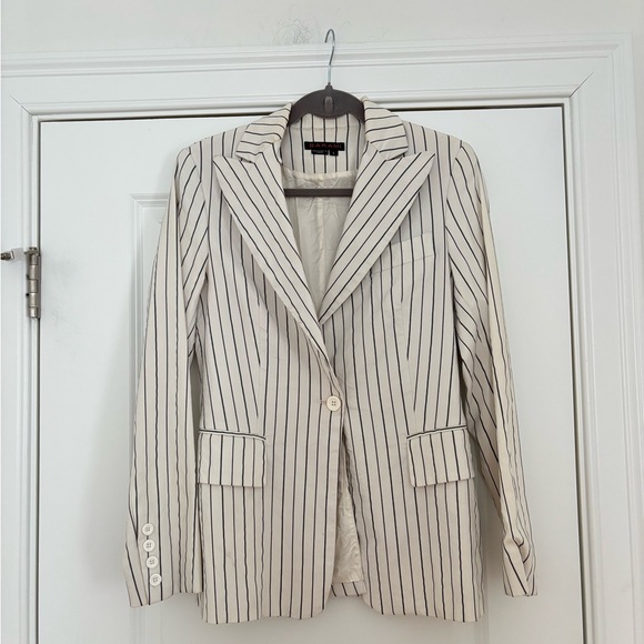 Barami Jackets & Blazers - White Pinstripe Blazer Jacket with Notch Lapel